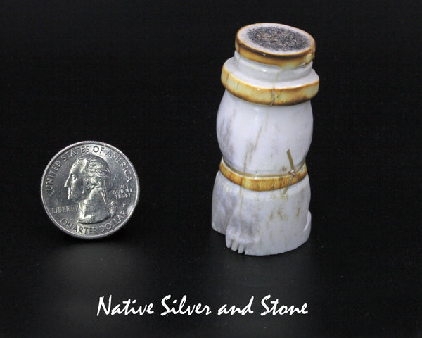 Cat<br>Domestic Cat-Small<br>Christmas<br>Scarf, Top Hat, & Bell<br>Zuni Fetish Carving<br>Robert Weahkee<br>Deer Antler w Turquoise Eyes