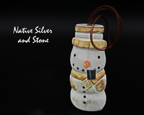 Snowman<br>Christmas Ornament 2<br>Scarf, Top Hat. Pipe, & Carrot Nose<br>Zuni Fetish Carving<br>Robert Weahkee<br>Deer Antler w Jet Eyes