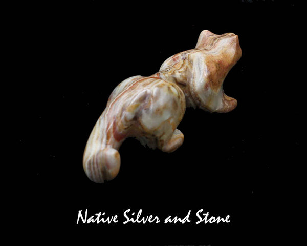 Mountain Lion on Fours<br>Zuni Fetish Carving<br>Rosella & Loubert Soseah<br>Mexican Onyx with Turquoise Accents