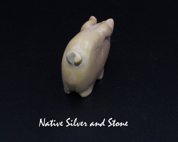 Pig<br>Zuni Fetish Carving<br>Stanton Hanneweeke<br>Dolomite - Turquoise Eyes