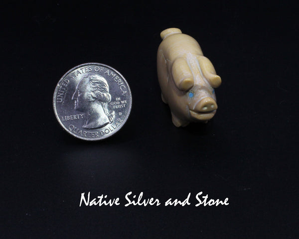 Pig<br>Zuni Fetish Carving<br>Stanton Hanneweeke<br>Dolomite - Turquoise Eyes