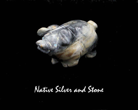 Pig Fetish<br>Zuni Fetish Carving<br>Stanton Hanneweeke<br>Picasso Marble - Turquoise Eyes