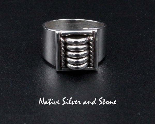 Thomas Charlie/Charley - Navajo<br>1/2" Ring - "Melon"<br>Square-Shaped Segmented<br>Sterling Silver<br> Sizes 7, 7-1/2, 8, 8-1/2