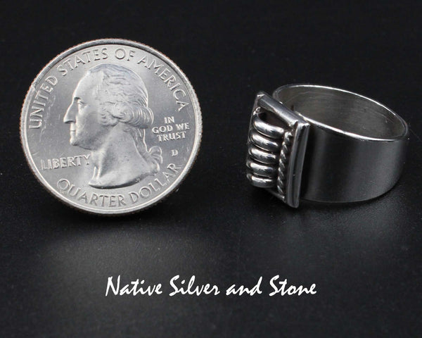 Thomas Charlie/Charley - Navajo<br>1/2" Ring - "Melon"<br>Square-Shaped Segmented<br>Sterling Silver<br> Sizes 7, 7-1/2, 8, 8-1/2