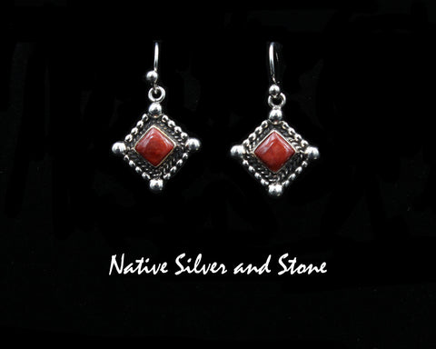 Thomas Valencia - Native American Jewelry<br>3/4" Earrings<br>5/16" Orange Spiny<br>Diamond in a Diamond<br>Twist and Mixed Dots<br>Hook<br>Sterling Silver