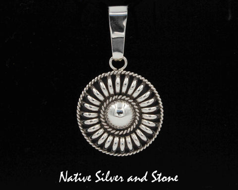 Z Thomas Charley/Charlie - Navajo<br>PDTAS<br>1-1/8" Pendant<br>Segmented "Melon" Concho<br>Round Domed w Twist<br>Sterling Silver