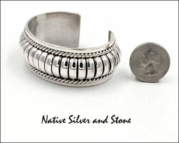 Thomas Charley/Charlie, Navajo<br>1" Bracelet<br>Cuff Segmented "Melon"<br>Sterling Silver<br>Size 6-3/8 (Small-Medium)