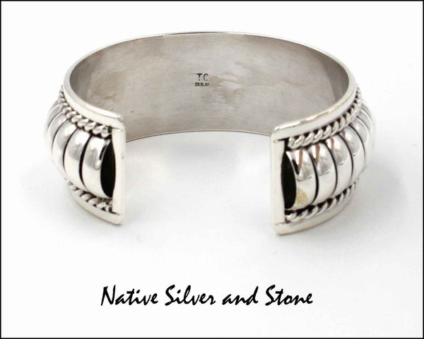 Thomas Charley/Charlie, Navajo<br>1" Bracelet<br>Cuff Segmented "Melon"<br>Sterling Silver<br>Size 6-3/8 (Small-Medium)