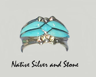 Z Arick & L Lukila - Zuni<br>Native American Jewelry - Ring<br>Turquoise (only) Inlay<br>Sterling Silver Sizes  8-1/2