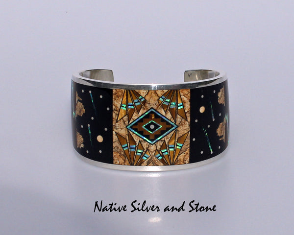 Z Supersmith - David Rosales Jewelry<br>Bracelet Cuff <br>Native Light Multi-inlay<br>Picture Jasper, Black Jade,<br> Tiger Eye, & Lab Opal<br> Size 6-7/16" (Medium)