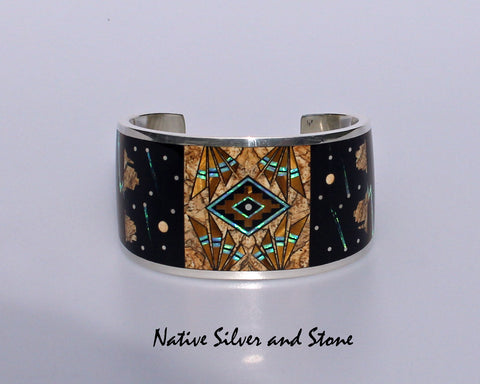 Z Supersmith - David Rosales Jewelry<br>Bracelet Cuff <br>Native Light Multi-inlay<br>Picture Jasper, Black Jade,<br> Tiger Eye, & Lab Opal<br> Size 6-7/16" (Medium)