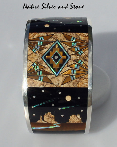 Z Supersmith - David Rosales Jewelry<br>Bracelet Cuff <br>Native Light Multi-inlay<br>Picture Jasper, Black Jade,<br> Tiger Eye, & Lab Opal<br> Size 6-7/16" (Medium)