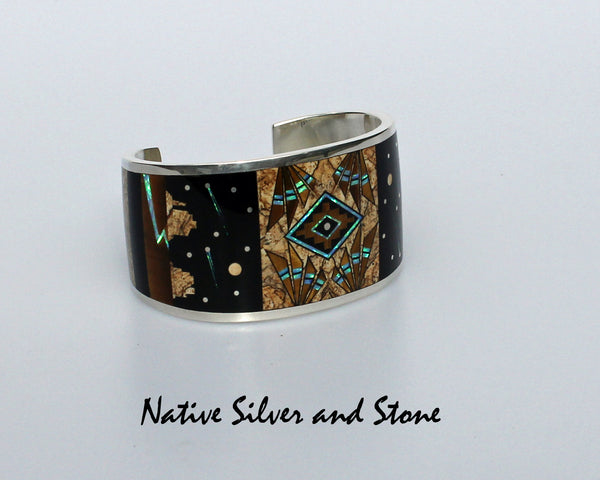 Z Supersmith - David Rosales Jewelry<br>Bracelet Cuff <br>Native Light Multi-inlay<br>Picture Jasper, Black Jade,<br> Tiger Eye, & Lab Opal<br> Size 6-7/16" (Medium)