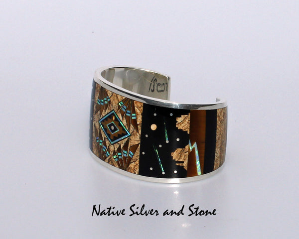 Z Supersmith - David Rosales Jewelry<br>Bracelet Cuff <br>Native Light Multi-inlay<br>Picture Jasper, Black Jade,<br> Tiger Eye, & Lab Opal<br> Size 6-7/16" (Medium)