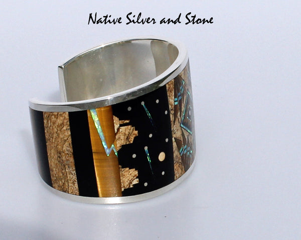 Z Supersmith - David Rosales Jewelry<br>Bracelet Cuff <br>Native Light Multi-inlay<br>Picture Jasper, Black Jade,<br> Tiger Eye, & Lab Opal<br> Size 6-7/16" (Medium)