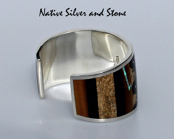 Z Supersmith - David Rosales Jewelry<br>Bracelet Cuff <br>Native Light Multi-inlay<br>Picture Jasper, Black Jade,<br> Tiger Eye, & Lab Opal<br> Size 6-7/16" (Medium)