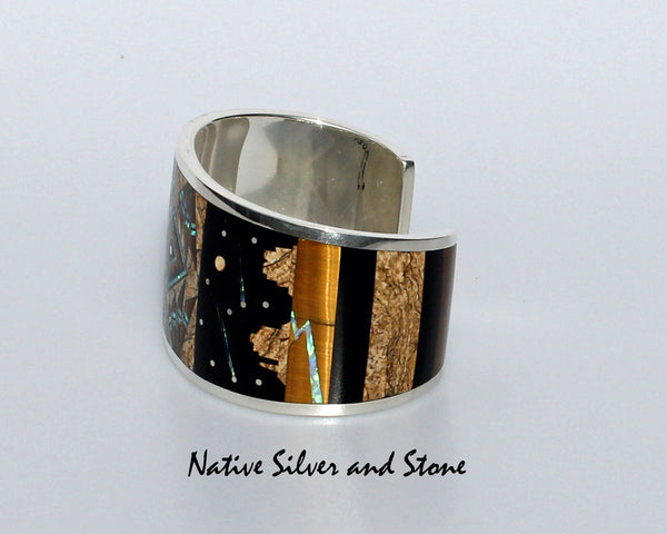 Z Supersmith - David Rosales Jewelry<br>Bracelet Cuff <br>Native Light Multi-inlay<br>Picture Jasper, Black Jade,<br> Tiger Eye, & Lab Opal<br> Size 6-7/16" (Medium)