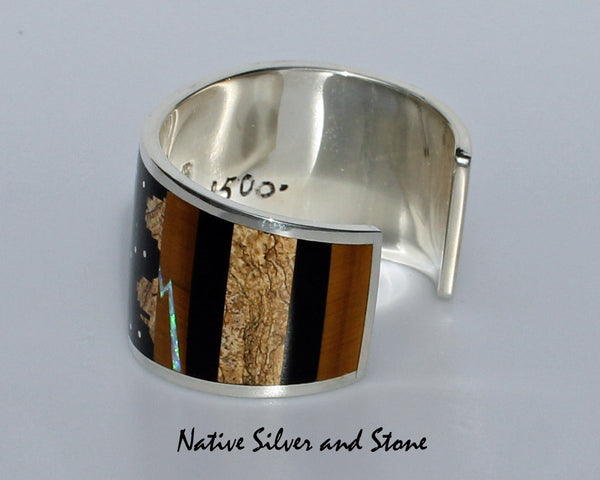 Z Supersmith - David Rosales Jewelry<br>Bracelet Cuff <br>Native Light Multi-inlay<br>Picture Jasper, Black Jade,<br> Tiger Eye, & Lab Opal<br> Size 6-7/16" (Medium)