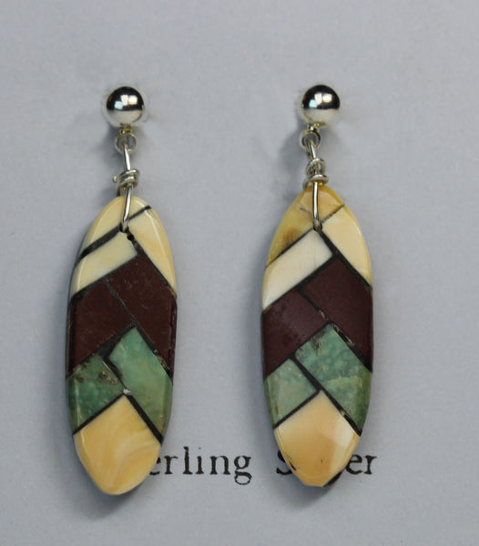 Z Angie Reano Owen<br>Ke-Wa/Santo Domingo Jewelry<br>Earrings - Dangle Post Ovals<br>Mosaic with Sterling Silver Accent
