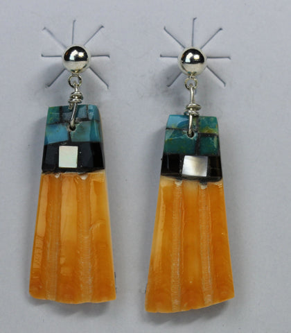 Z Angie Reano Owen<br>Santo Domingo/Kewa Jewelry<br>Earrings - Dangle Post,<br>Pectin Ripple Shell,<br>Turquoise, Jet, White MOP