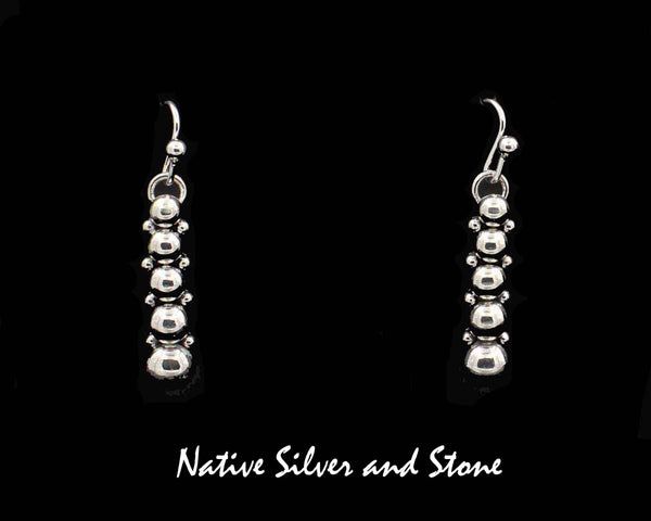 Z Artie Yellowhorse - Navajo<br>1-1/16" Earrings<br>Graduated Beads/Dots<br>Hook<br>Sterling Silver