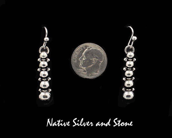 Z Artie Yellowhorse - Navajo<br>1-1/16" Earrings<br>Graduated Beads/Dots<br>Hook<br>Sterling Silver