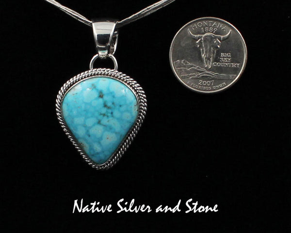 Artie Yellowhorse - Navajo<br>PDTDT<br>1-1/4" Pendant<br>26mm x 23mm Kingman Turquoise<br>Reverse Teardrop<br>Double Twist, Small & Large<br>Sterling Silver