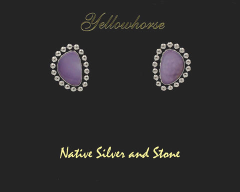 Z Artie  Yellowhorse - Navajo<br>3/4" Earrings<br>14mm Purple Aqua Nueva Agate<br>Soft Triangles<br>Single Bead/Dot<br>Sterling Silver