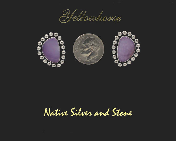 Z Artie  Yellowhorse - Navajo<br>3/4" Earrings<br>14mm Purple Aqua Nueva Agate<br>Soft Triangles<br>Single Bead/Dot<br>Sterling Silver