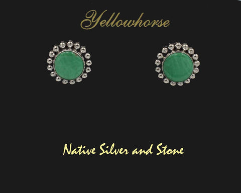 Artie Yellowhorse - Navajo<br>3/4" Earrings<br>12mm Variscite Rounds<br>Single Bead/Dot<br>Post<br>Sterling Silver