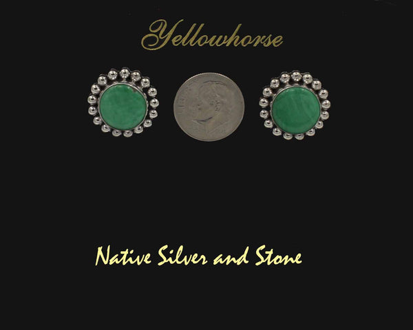 Artie Yellowhorse - Navajo<br>3/4" Earrings<br>12mm Variscite Rounds<br>Single Bead/Dot<br>Post<br>Sterling Silver
