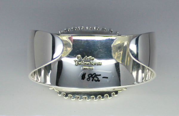 Z Artie Yellowhorse - Navajo<br>BCTTBB<br>Bracelet Cuff<br>Natural Royston Green Turquoise<br>with Sterling Silver Beaded Perimeter<br>Size 6-1/2