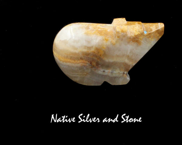 Z Bear on Fours<br> Zuni Fetish Carving<br>Abby Quam<br>Mexican Onyx<br>Turquoise Eyes & Heartline