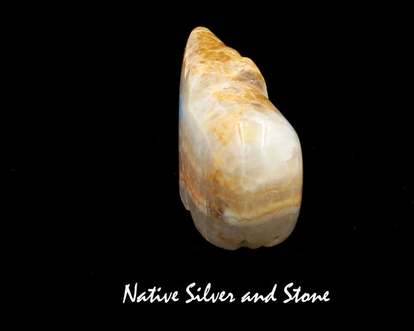 Z Bear on Fours<br> Zuni Fetish Carving<br>Abby Quam<br>Mexican Onyx<br>Turquoise Eyes & Heartline