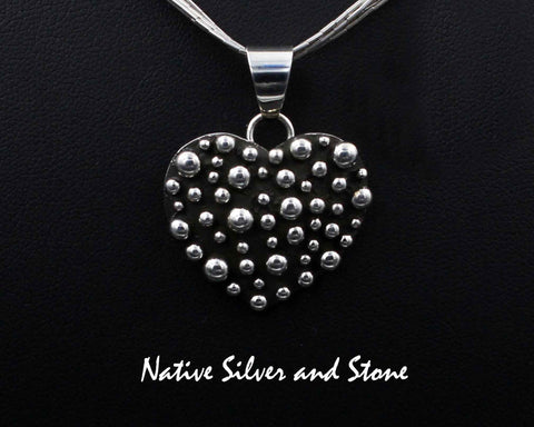 Z Akee Douglas - Navajo<br>1" Pendant<br>Bubble Beads<br>Heart<br>Oxidized Sterling Silver<br>No Cross