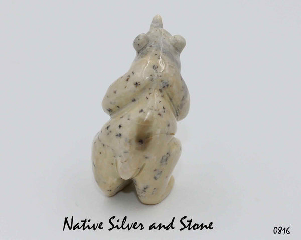 Z Albert Livingston<br>Bear Standing White<br>Navajo Fetish Carving<br>Serpentine with Jet Eyes