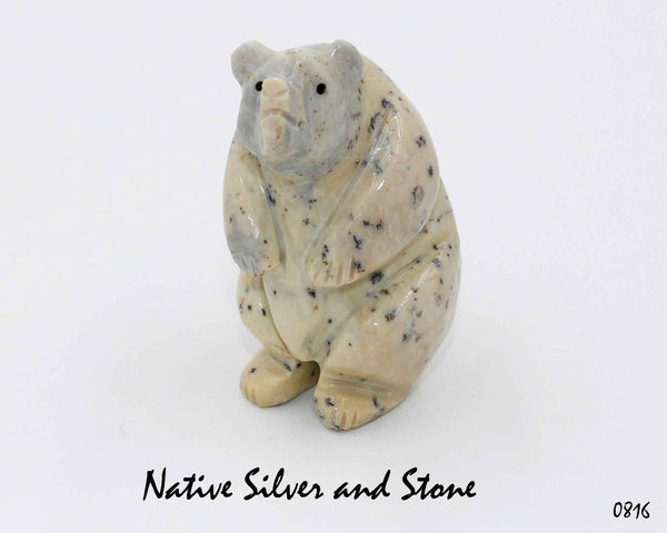 Z Albert Livingston<br>Bear Standing White<br>Navajo Fetish Carving<br>Serpentine with Jet Eyes