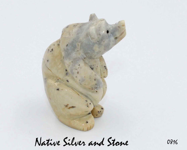 Z Albert Livingston<br>Bear Standing White<br>Navajo Fetish Carving<br>Serpentine with Jet Eyes