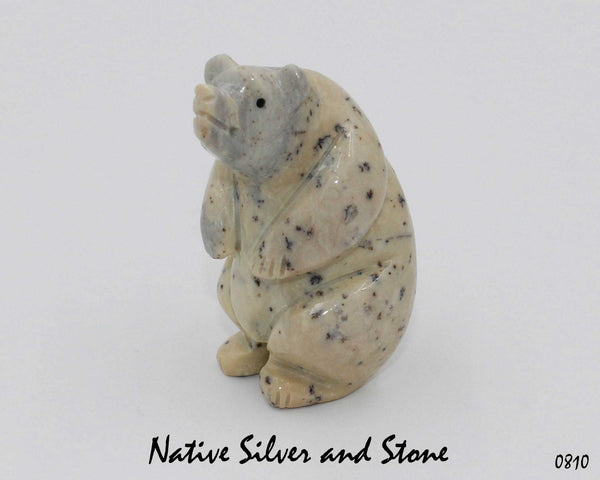 Z Albert Livingston<br>Bear Standing White<br>Navajo Fetish Carving<br>Serpentine with Jet Eyes