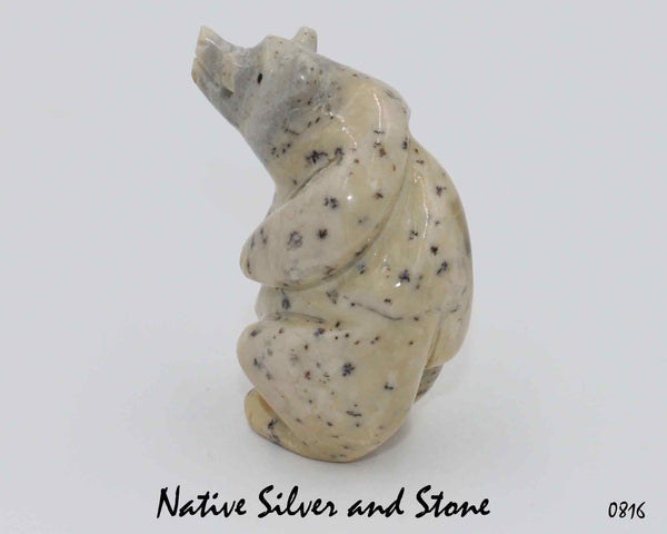 Z Albert Livingston<br>Bear Standing White<br>Navajo Fetish Carving<br>Serpentine with Jet Eyes