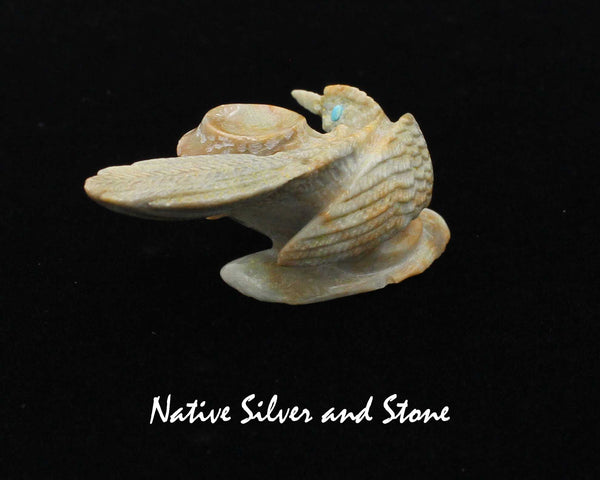 Z Roadrunner with Pot<br>Zuni Fetish Carving<br>Alvin Haloo<br>Picasso Marble w Turquoise Eyes
