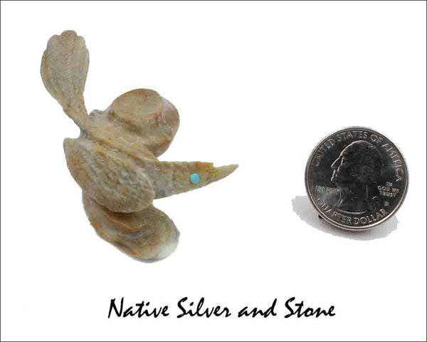 Z Roadrunner with Pot<br>Zuni Fetish Carving<br>Alvin Haloo<br>Picasso Marble w Turquoise Eyes