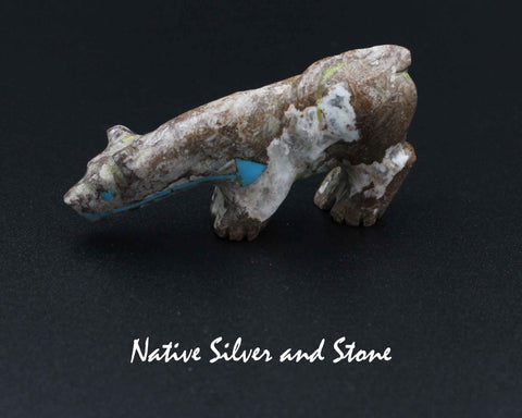 Mountain Lion<br>Zuni Fetish Carving<br>Andres Quandelacy<br>Picasso Marble<br>Tail on Back<br>Turquoise Heartline