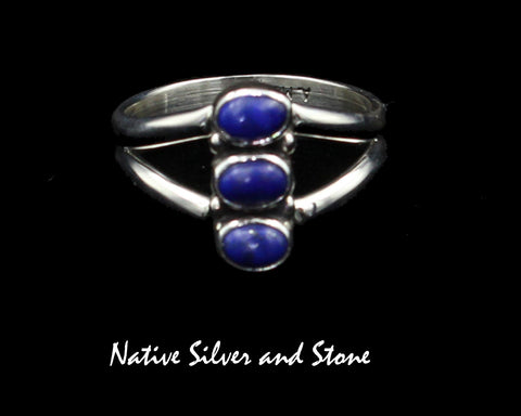 Z Angela Martin - Navajo<br>9/16" Ring<br>Lapis Lazuli<br>3 Horizontal Ovals-Vertically Stacked<br>Sterling Silver<br>Size 8