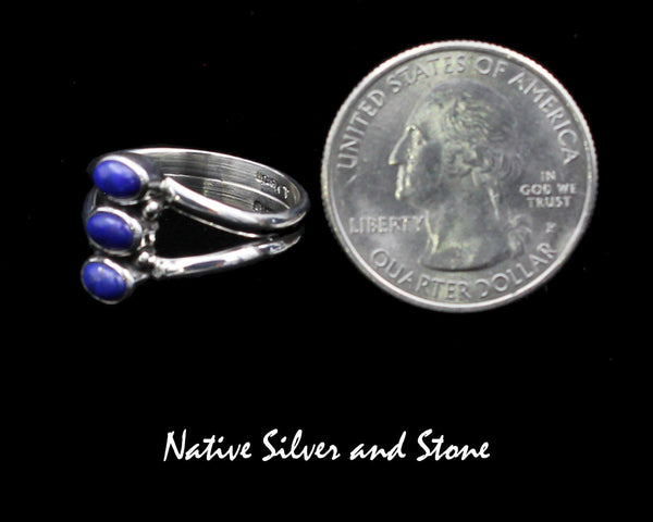 Z Angela Martin - Navajo<br>9/16" Ring<br>Lapis Lazuli<br>3 Horizontal Ovals-Vertically Stacked<br>Sterling Silver<br>Size 8