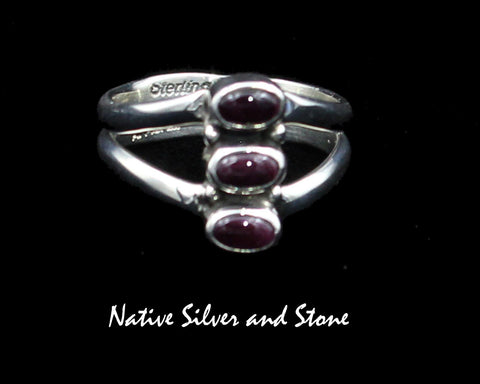 Angela Martin-Navajo<br>9/16" Ring<br>Purple Spiny <br>3 Horizontal Ovals-Vertically Stacked<br>Sterling Silver<br>Size 7