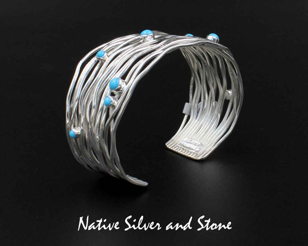 Z Angela Martin - Navajo<br>1-1/16" Bracelet - Cuff<br>Sleeping Beauty Turquoise Dots - Branch<br>Sterling Silver<br>Size 6-1/8"