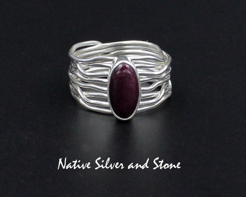 Z Angela Martin - Navajo<br>1/2" Ring<br>Purple Spiny Oval<br>Branch Wire Design<br>Sterling Silver<br>Size 8