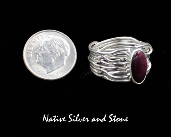 Z Angela Martin - Navajo<br>1/2" Ring<br>Purple Spiny Oval<br>Branch Wire Design<br>Sterling Silver<br>Size 8