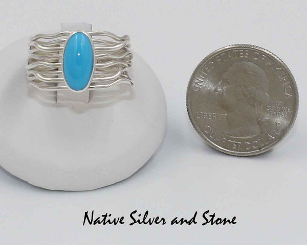 Angela Martin - Navajo<br> - Ring<br>Branch Wires<br>Sleeping Beauty Turquoise Oval <br>Size R9